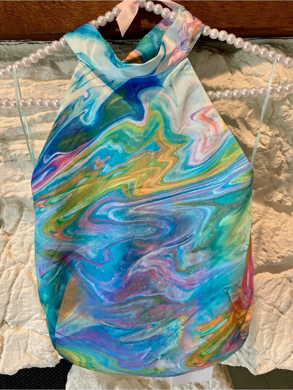 NWT Sigrid Olsen Halter One-Piece in Swirled Blue Green Purple Pink